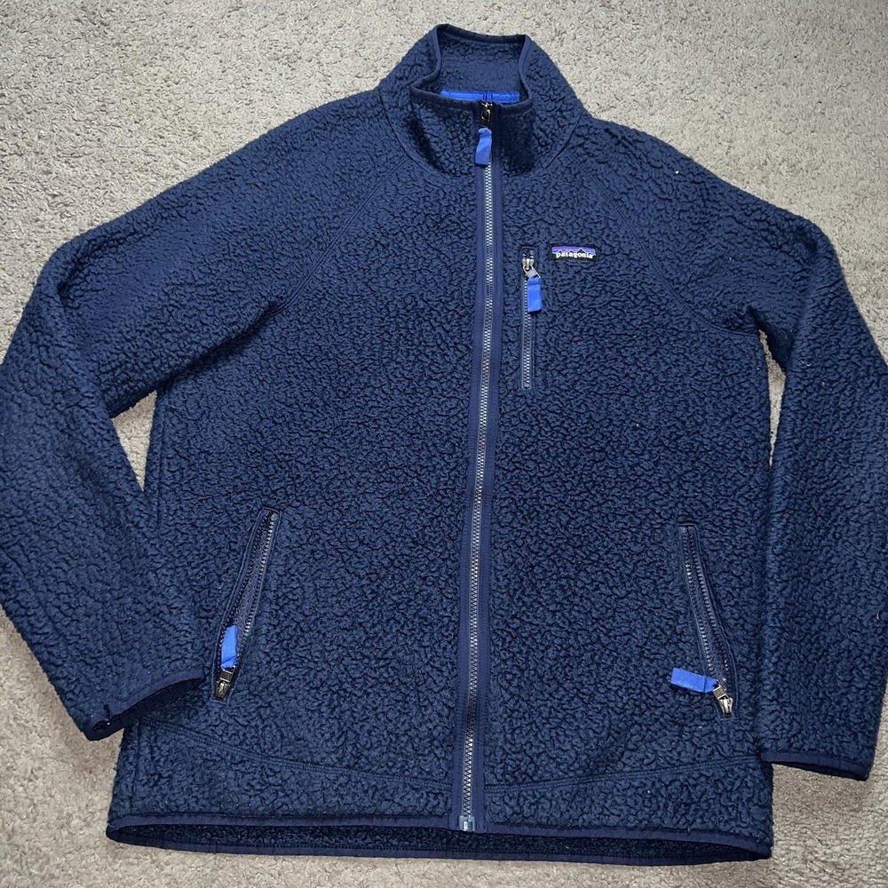 Patagonia Men's Deep Retro Pile Fleece Navy Full Zip Jacket Large